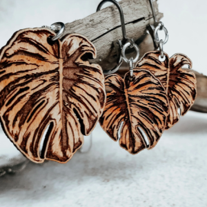 Que je t'aime duo pendentif et boucles d'oreilles monstera