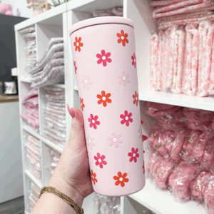 alarocque design Bouteille isotherme 24 oz | Rose | Fleurs roses et oranges