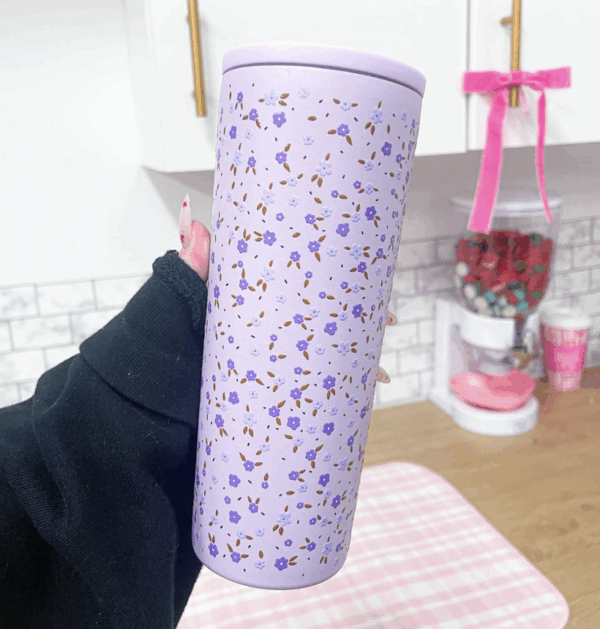 alarocque design Bouteille isotherme 24 oz | Mauve | Fleurs mélange de mauves