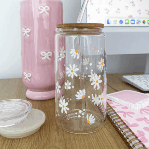 alarocque design Verre 16 oz | Printemps | Marguerites blanches
