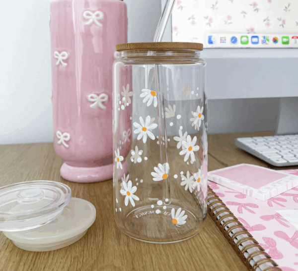 alarocque design Verre 16 oz | Printemps | Marguerites blanches
