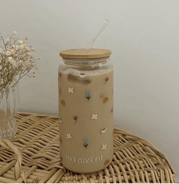 moi d'abord Tumbler en verre matin fleuri