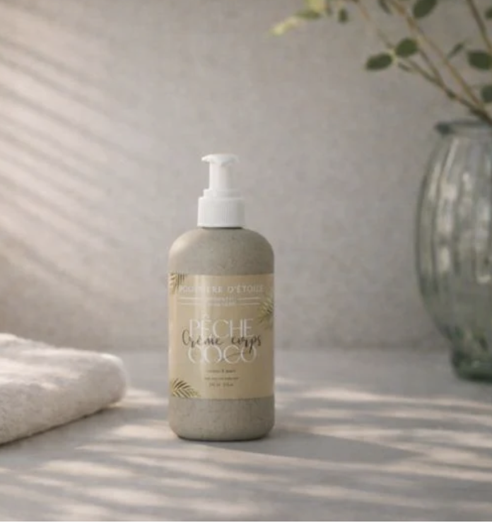 savonnerie poussière d'étoile crème pour le corps pêche et coco
