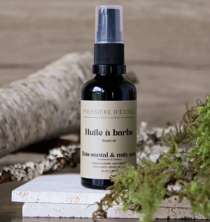 savonnerie poussière d'étoile huile à barbe bois de santal et coco